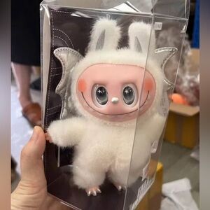 Vinyl Face Plush Key chain White and Silver Dragon with wings custom made charm